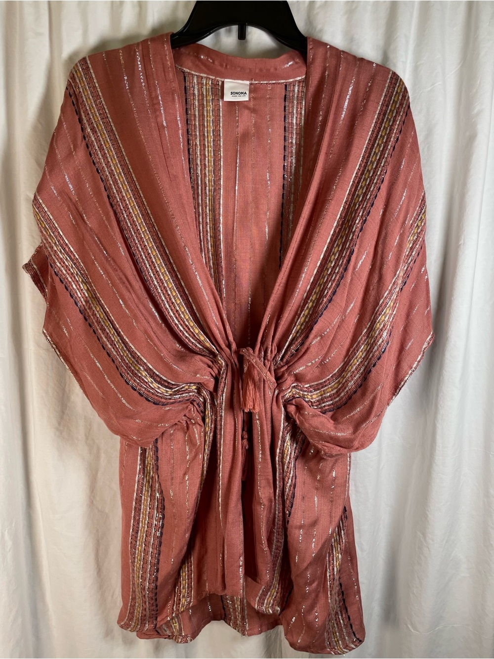 Sonoma Dusty Rose Metallic-Striped Tie-Front Kimono